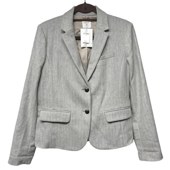 NWT Gap Academy Blazer Siz 10 Gray Herringbone Elbow Patches Academia Wool Blend - Picture 1 of 7